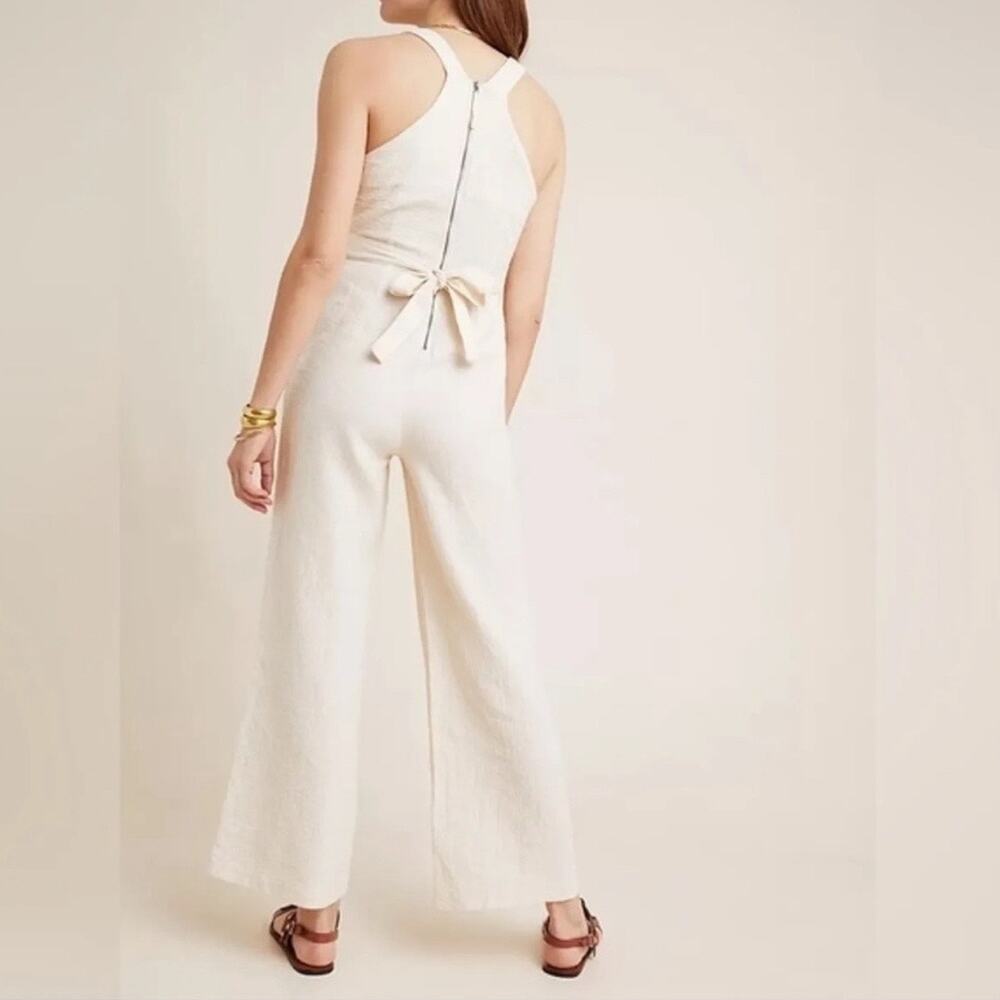 Anthropologie Cream Demi Textured Jumpsuit Sz 12 - Picture 12 of 14